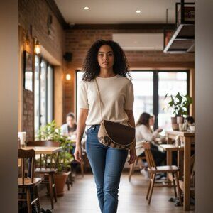 Coffee Burlap Shoulder Bag